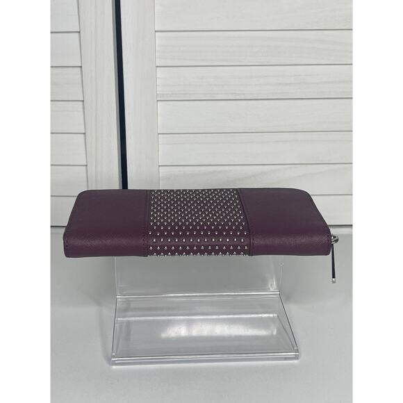 Michael Kors Burgundy with Silver beading Zip Around Continental Wallet - Picture 6 of 8